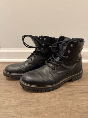 Men's Black Lace-Up Leather Work Boots
